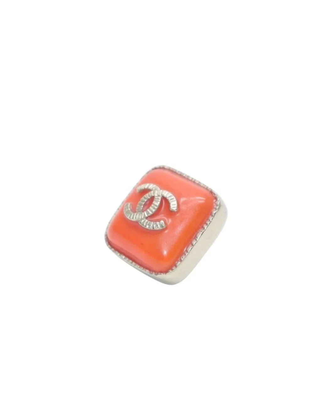 Chanel Earrings CC Logo Square Button Orange Gold